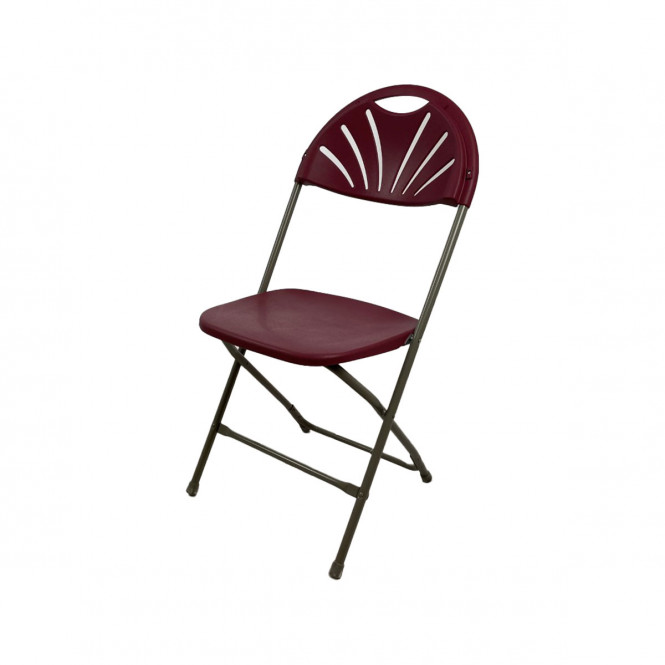 Fan Back Burgundy Grey Plastic Folding Chair