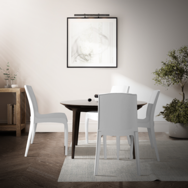 White Spectre Stacking Chairs around Table